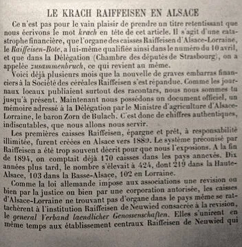 En mai 1906, le très sérieux <i>Journal de l’agriculture</i> alerte sur la situation des caisses Raiffeisen en Alsace.