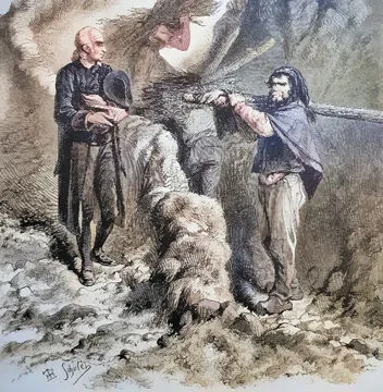 “Oberlin et le rustre”, illustration de Théophile Schuler publiée en juin 1861 par <i>Le Magasin pittoresque</i>. © Collection B. S.