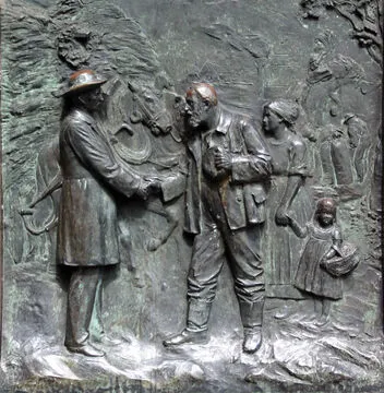Raiffeisen aux côtés des agriculteurs. Détail du monument consacré à Raiffeisen à Neuwied. © Photo B. S.